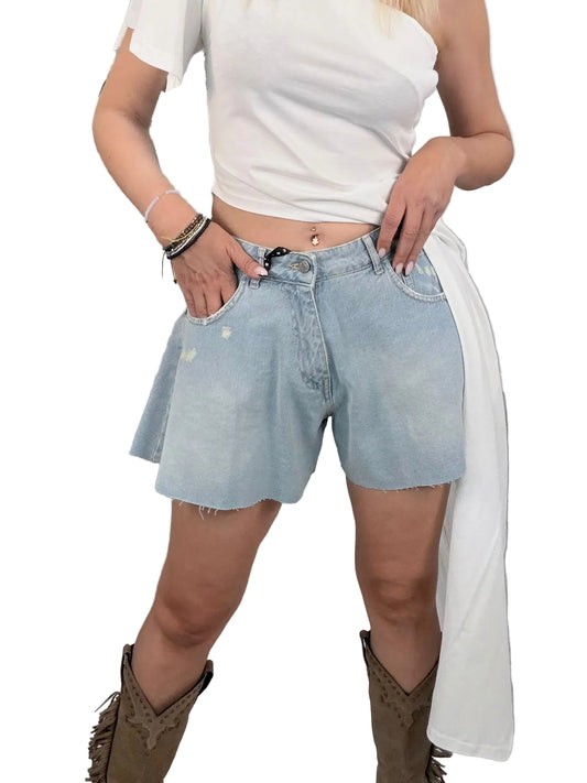 Shorts Ivy in denim a farfalla - HaveOne