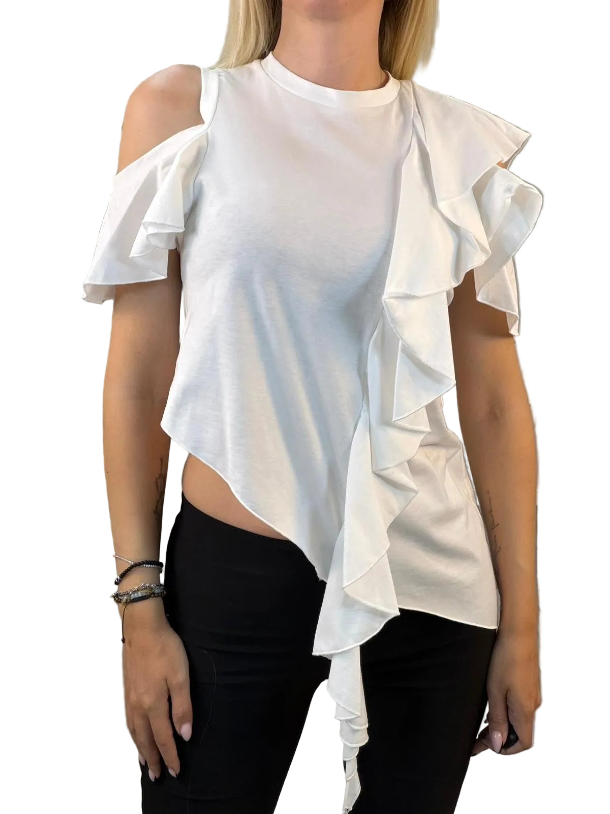 T-Shirt Asimmetrica con Volant Susy Mix
