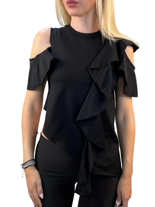 T-Shirt Asimmetrica con Volant Susy Mix