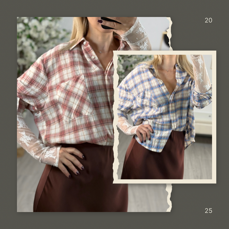 HaveOne Camicia Donna Bianco con Dettagli Celesti e Rosa