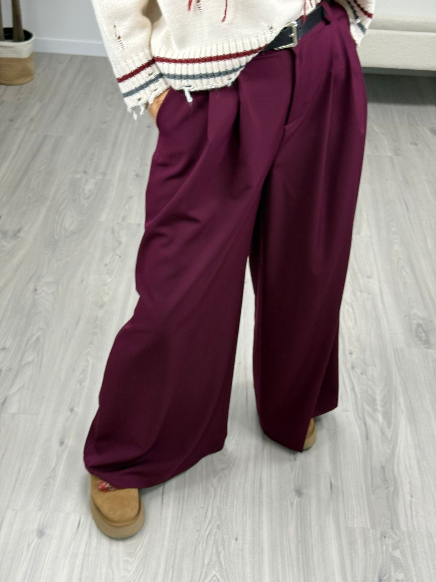 HAVEONE Pantalone Palazzo con Cintura