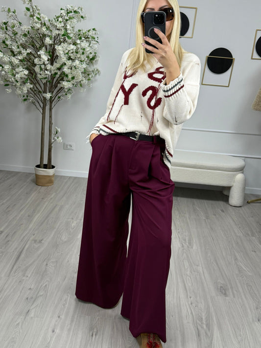 HAVEONE Pantalone Palazzo con Cintura
