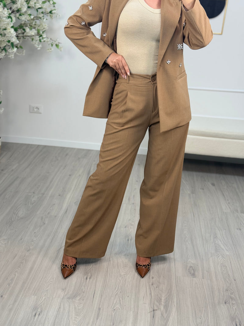 Pantaloni Melange Donna Alta Cammello
