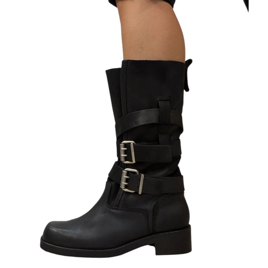 Stivali Urban Biker Nabuk Nero - Divine Follie