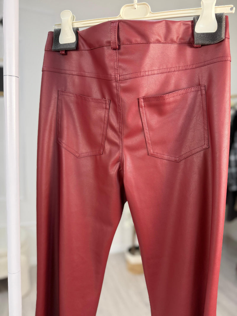 HAVEONE Pantalone Flare Donna Bordeaux in Ecopelle