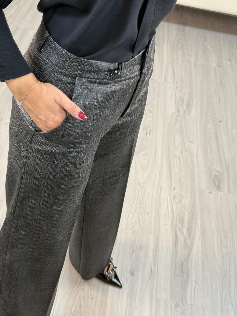 Haveone Pantaloni Palazzo Donna Nero Laminato