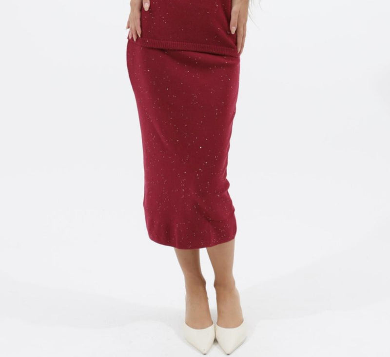 HAVEONE Gonna Midi Donna Paillettes Moro/Bordo