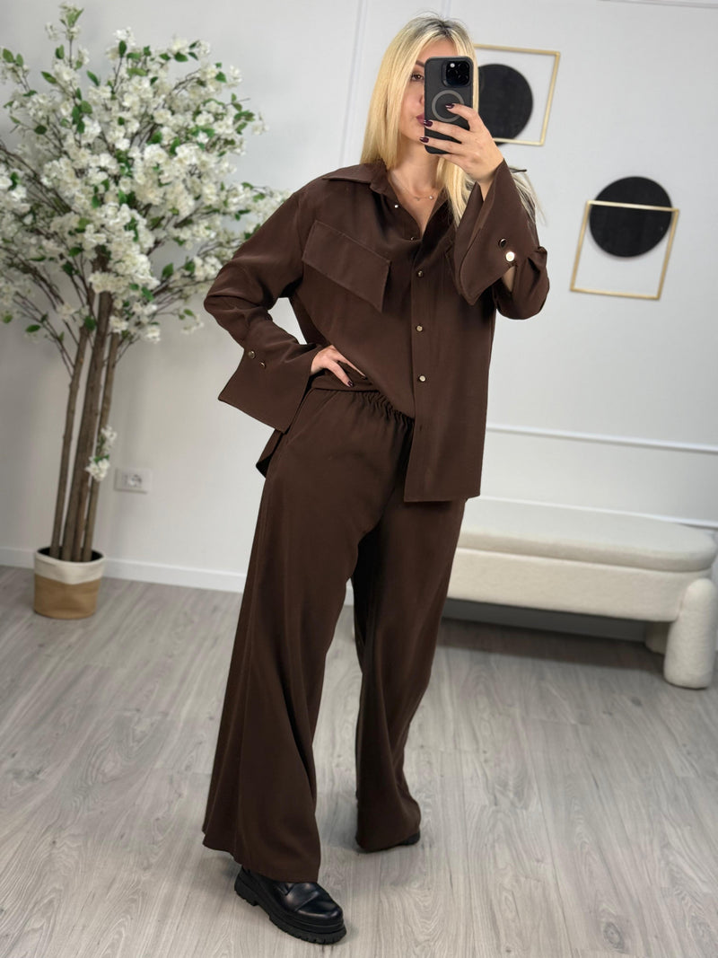 Haveone Pantaloni Palazzo Donna Moro e Beige