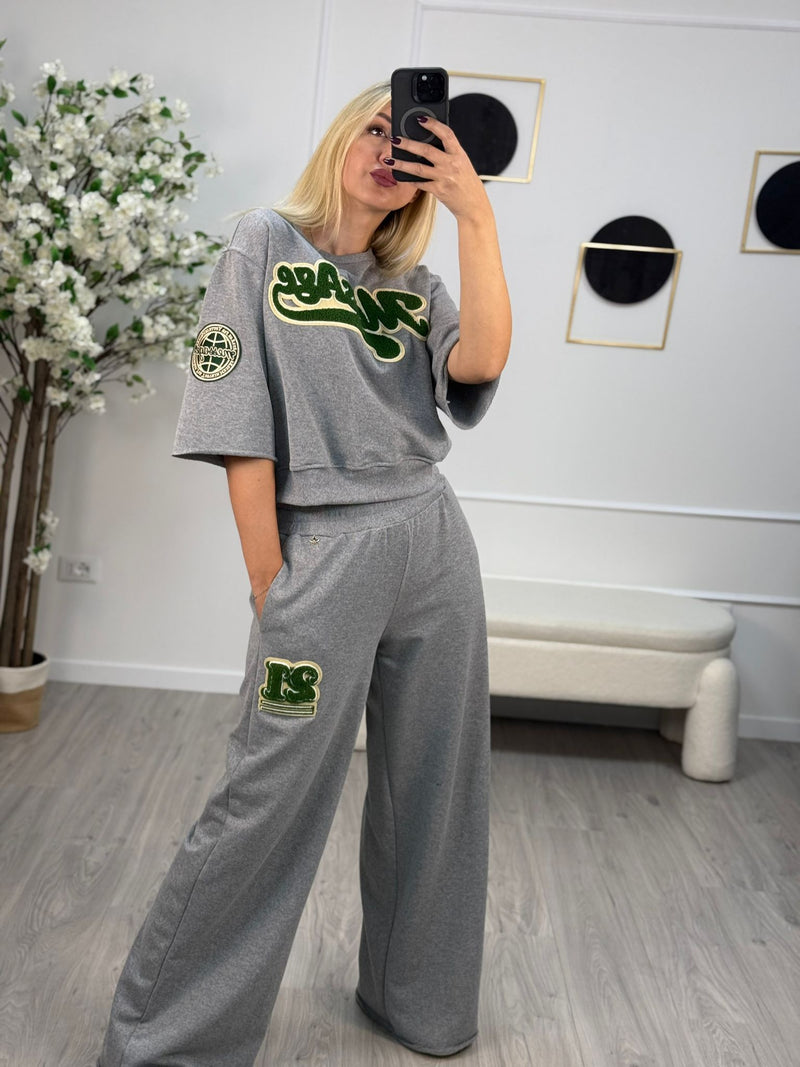 Souvenir Pantalone Donna Grigio Con Scritta Verde
