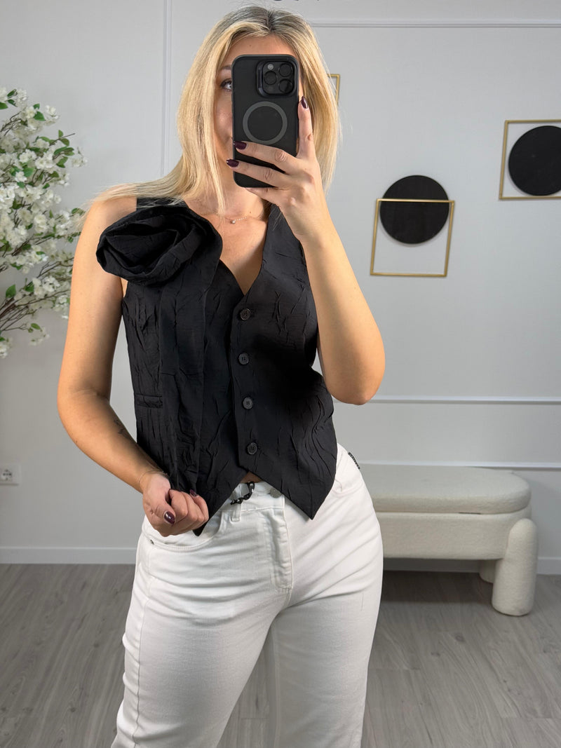 Tensione Gilet Donna Elegante con Fiocco Nero