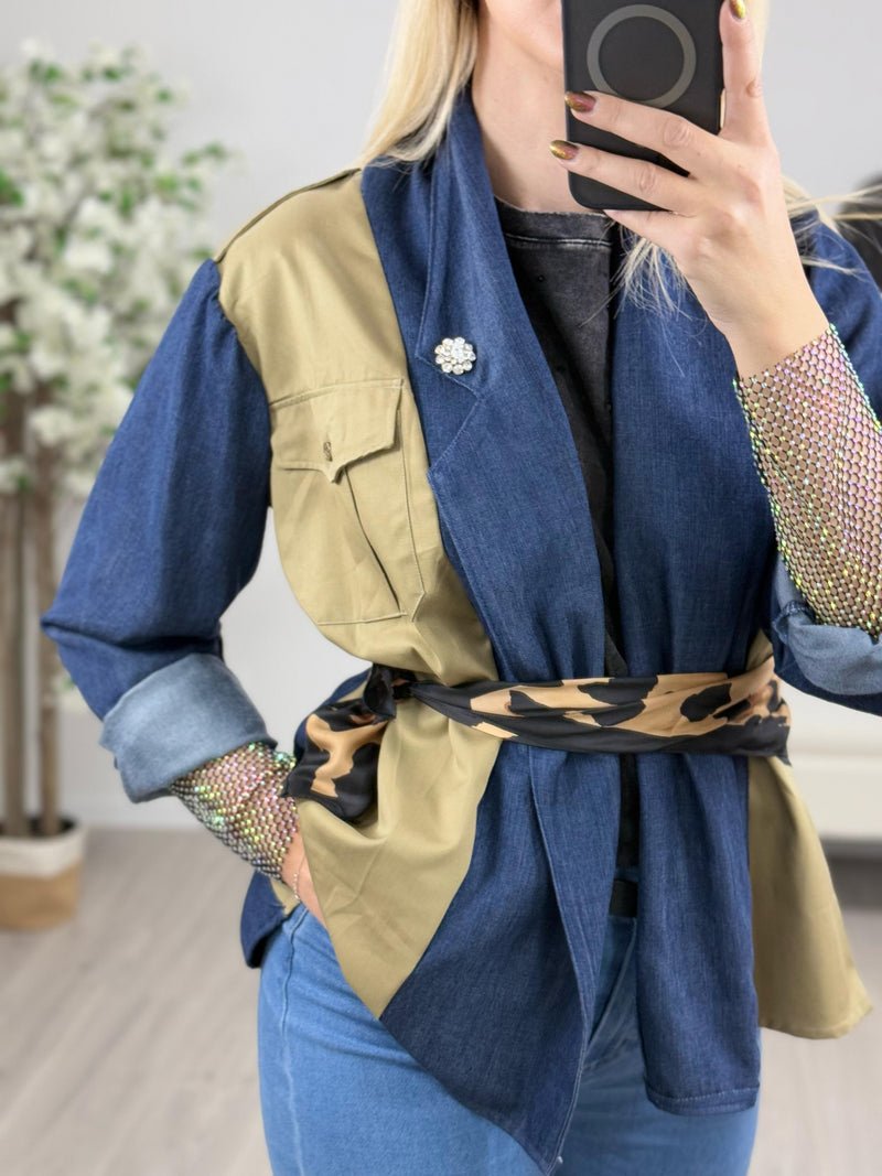 Susy Mix Camicia Denim Donna con Sciarpa