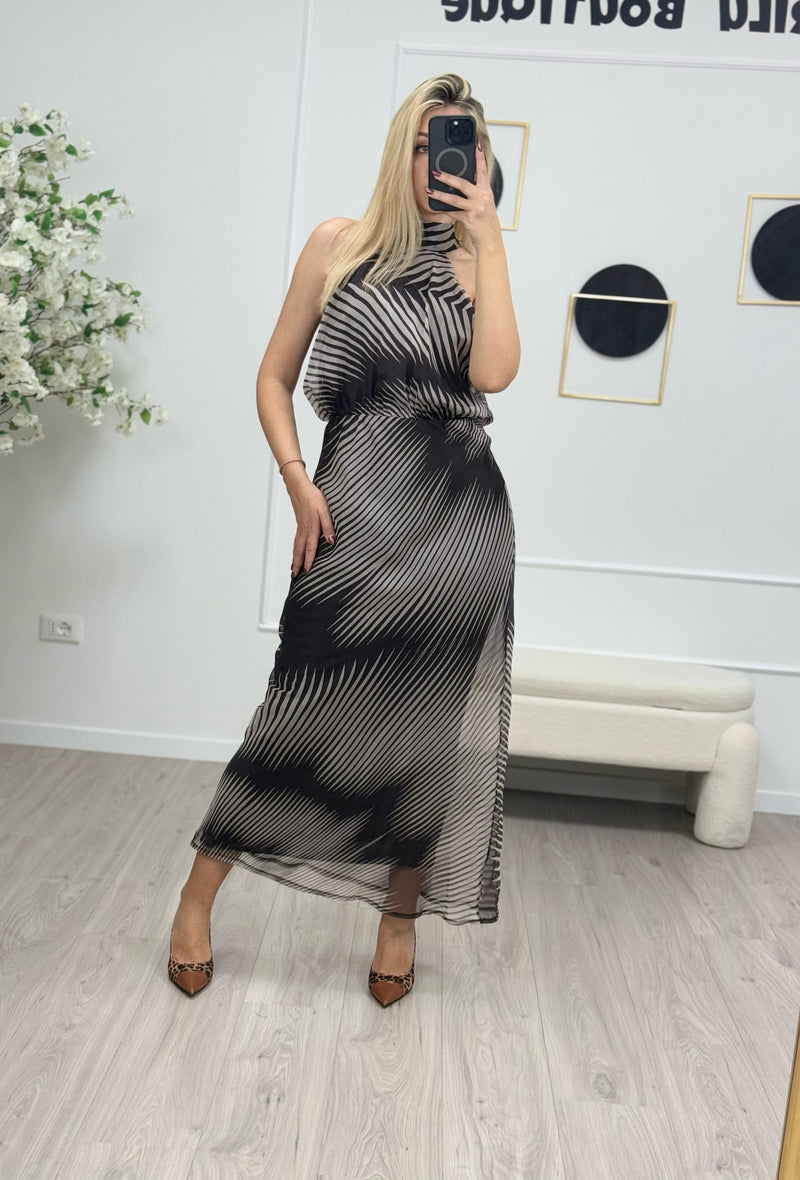 Have One Abito Lungo Donna Fantasia Optical Moro