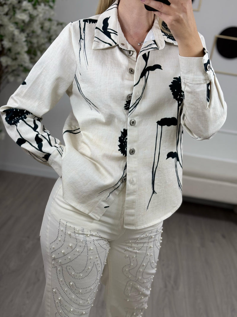 Dixie Camicia Jeans Fantasia Donna Bianco Floreale
