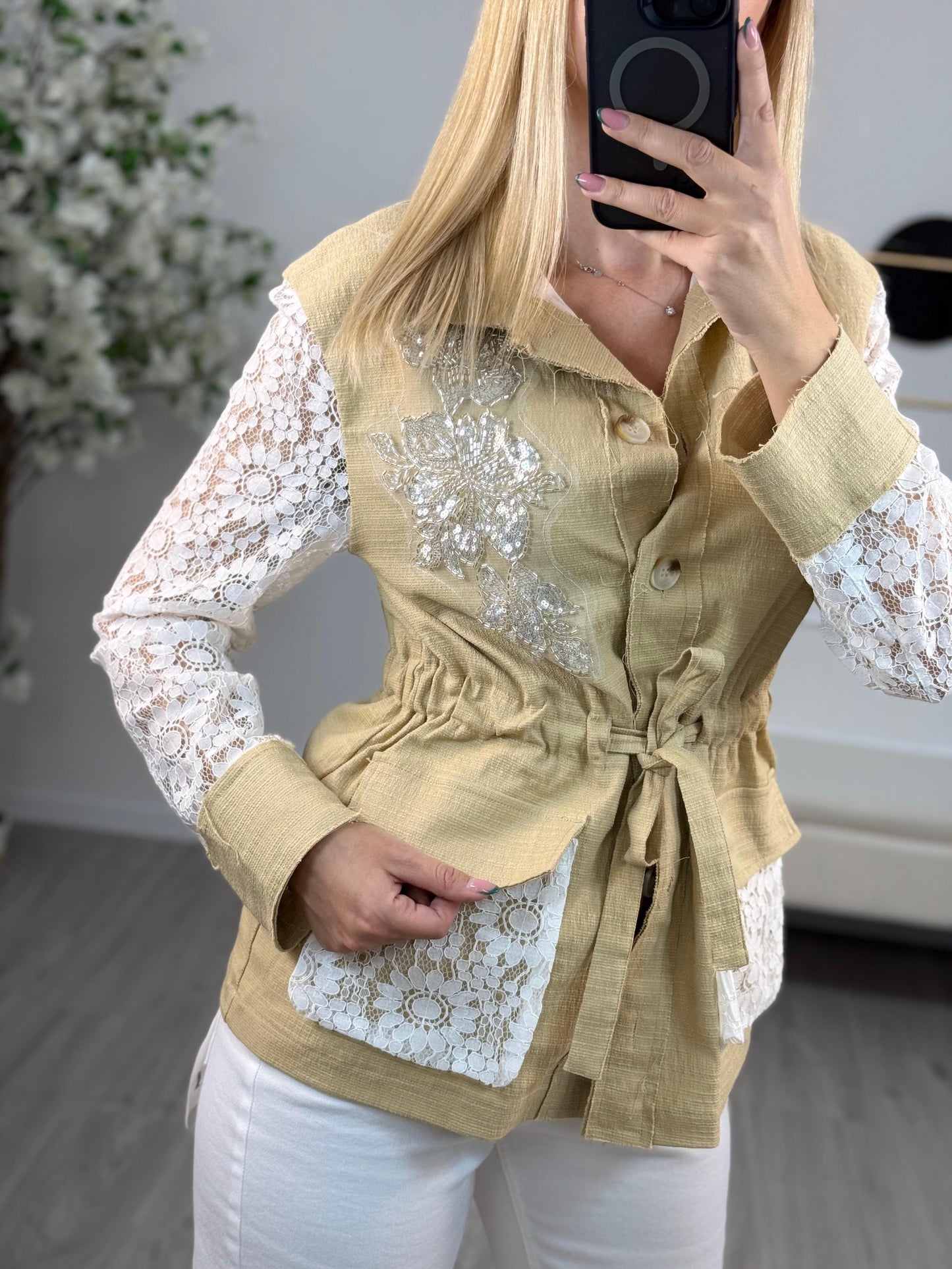 HaveOne Camicia Sahariana Manica Pizzo