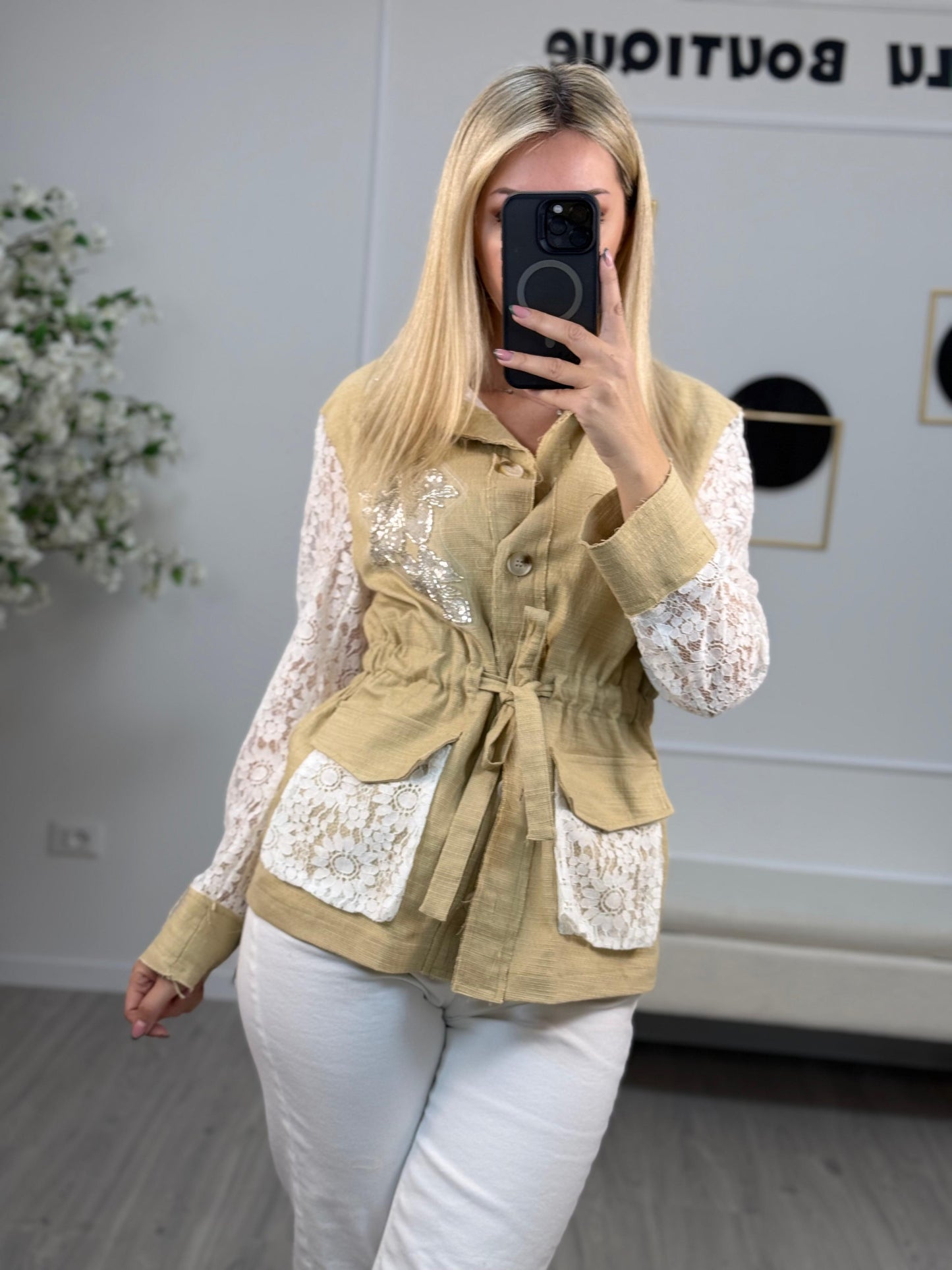HaveOne Camicia Sahariana Manica Pizzo