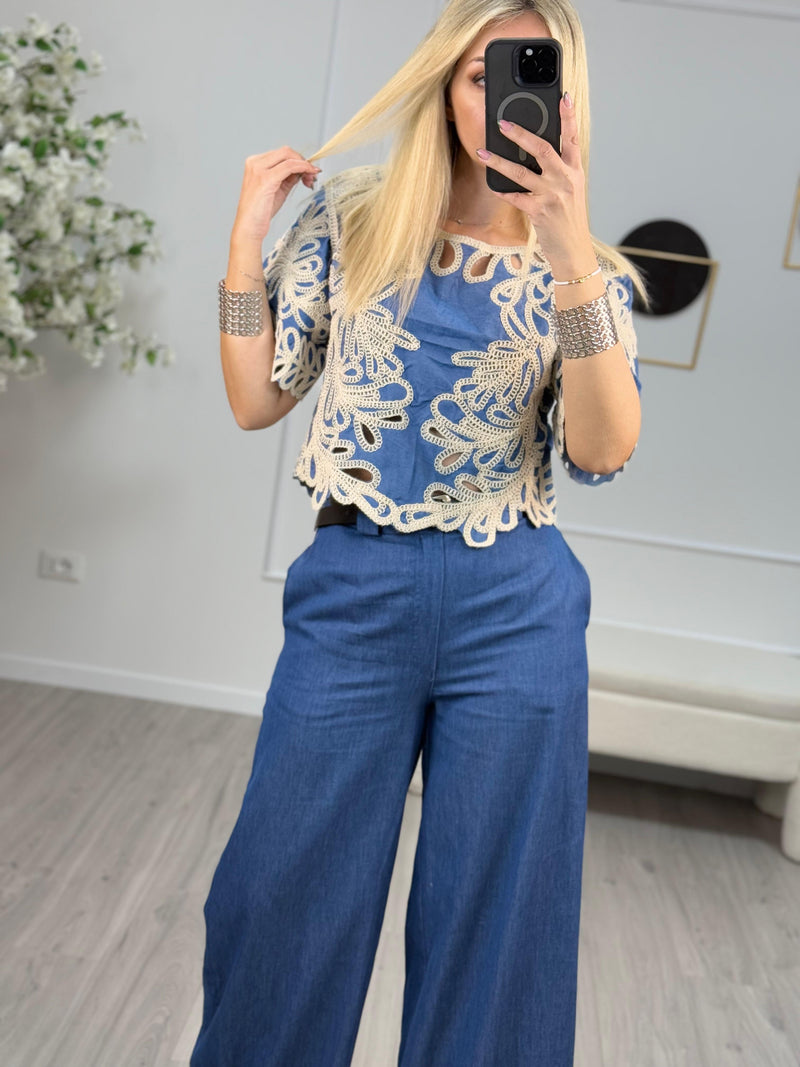 Haveone T-Shirt Donna Ricami Denim