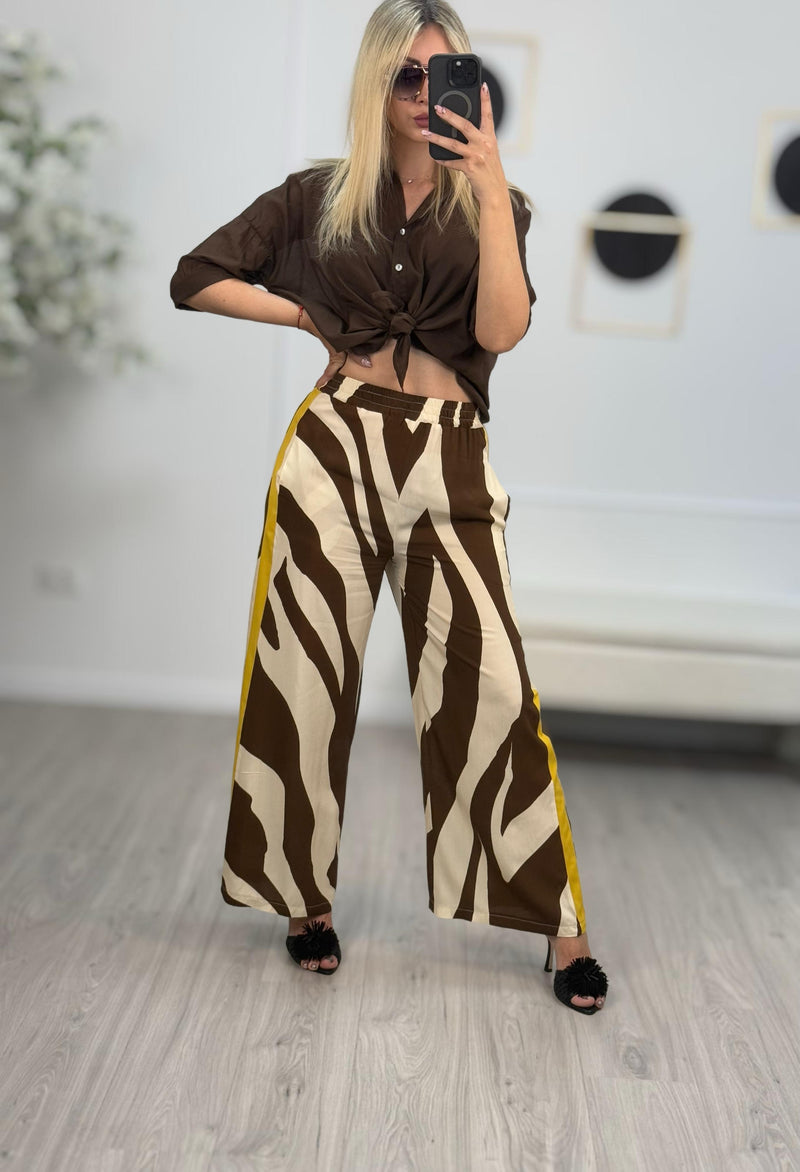 HaveOne Pantalone Donna Elastico con Bande Laterali Gialle