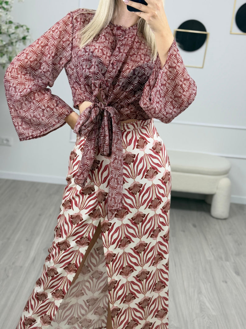 Haveone Camicia Corta Donna con Nodo e Fantasia