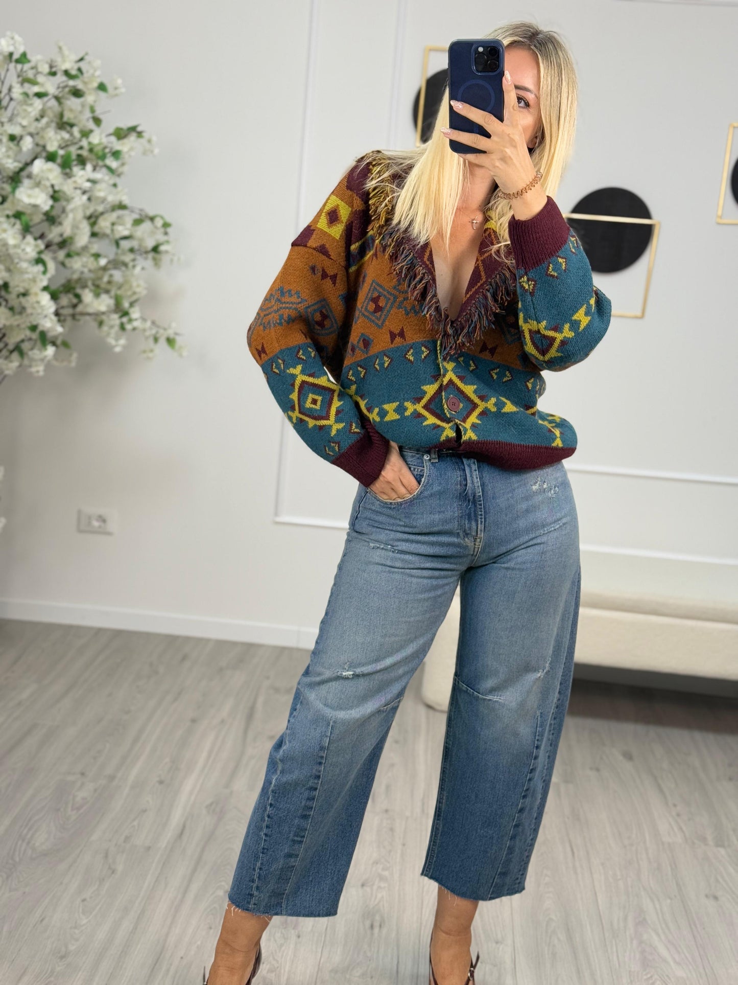 Haveone Cardigan Corto Frange
