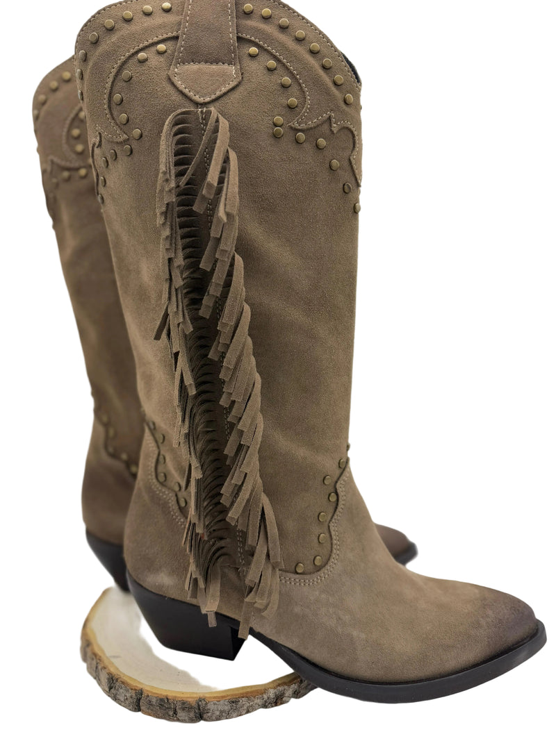 Ovye Texani Donna Camoscio Beige con Frange