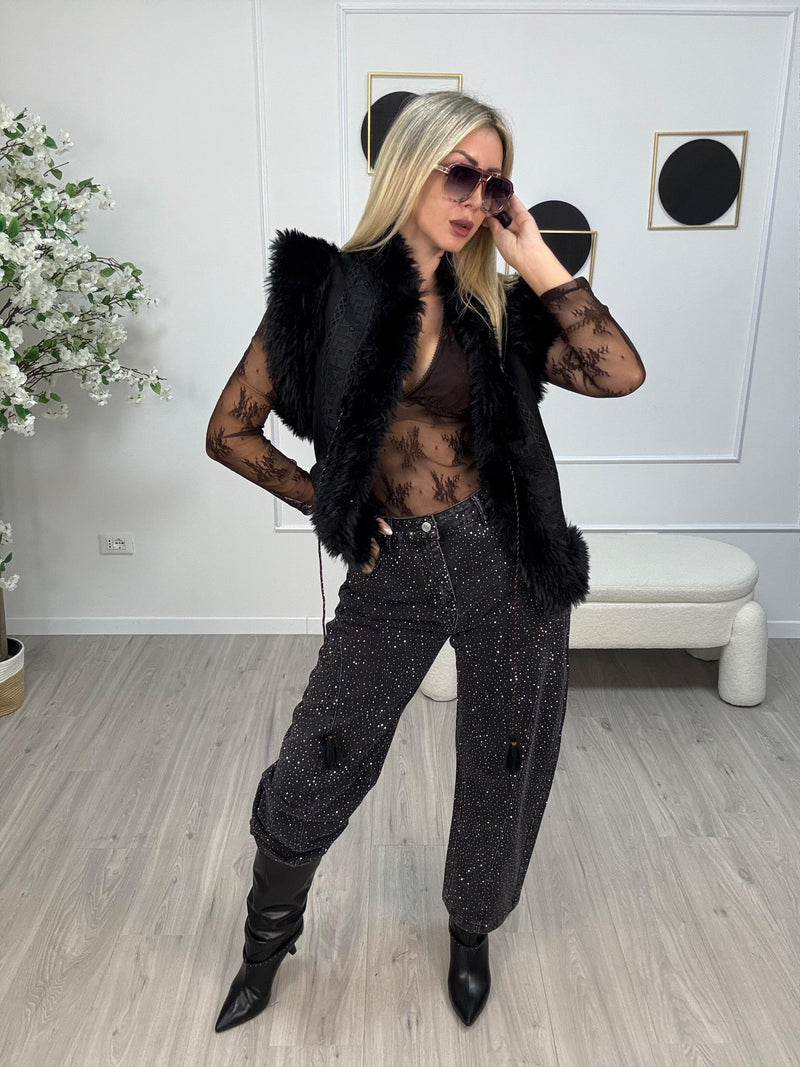 Tensione In Jeans Donna Nero Strass