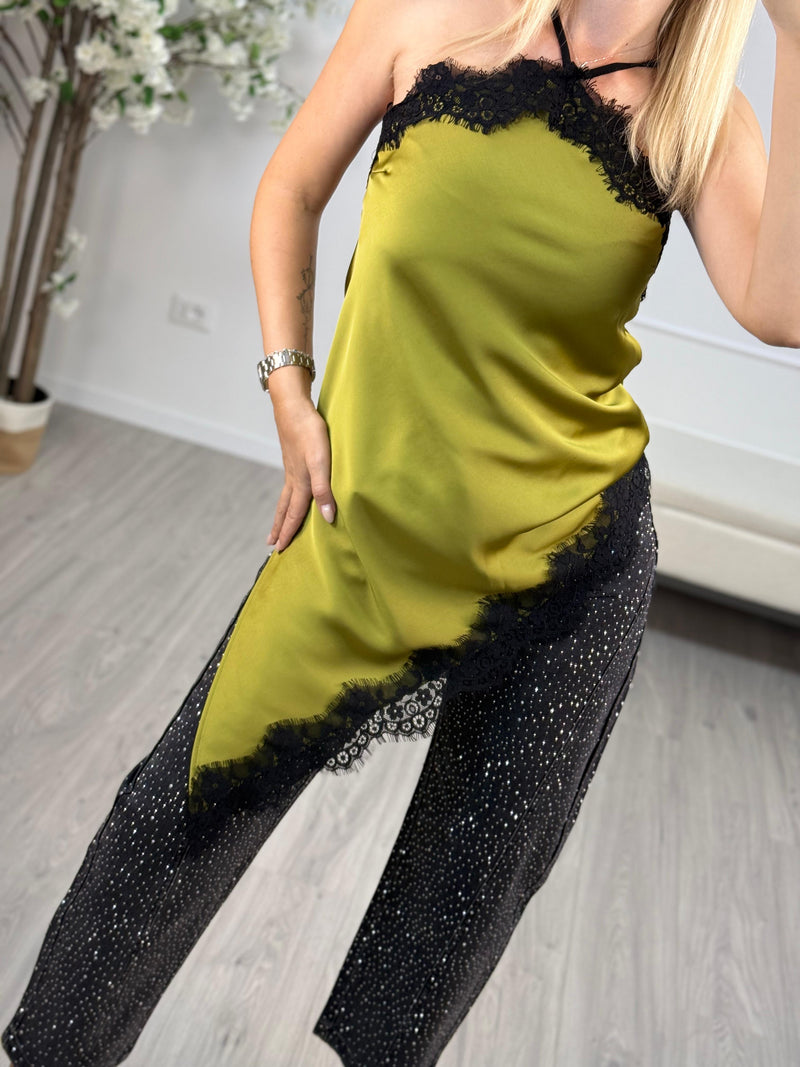 Haveone Top Asimmetrico in Pizzo Donna Nero