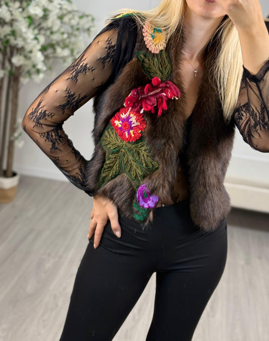 Gilet Ecopelliccia Ricamato