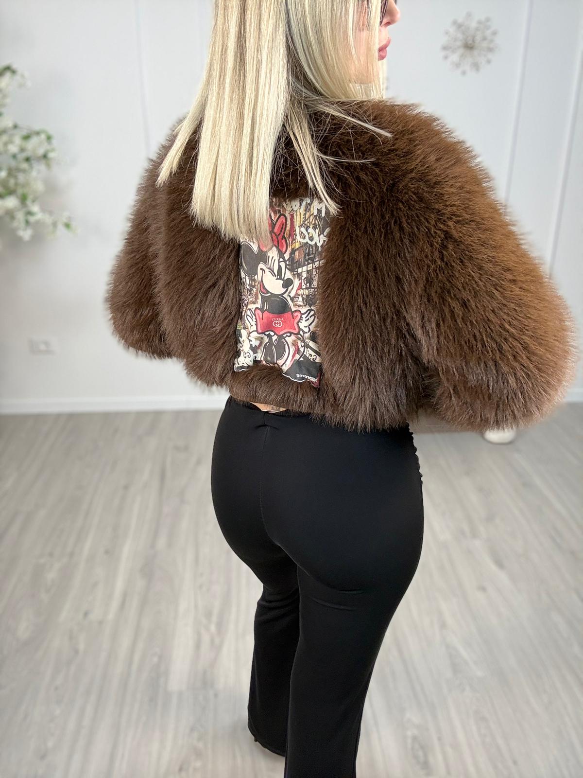 Ecopelliccia Corta Con Stampa Minnie Mouse