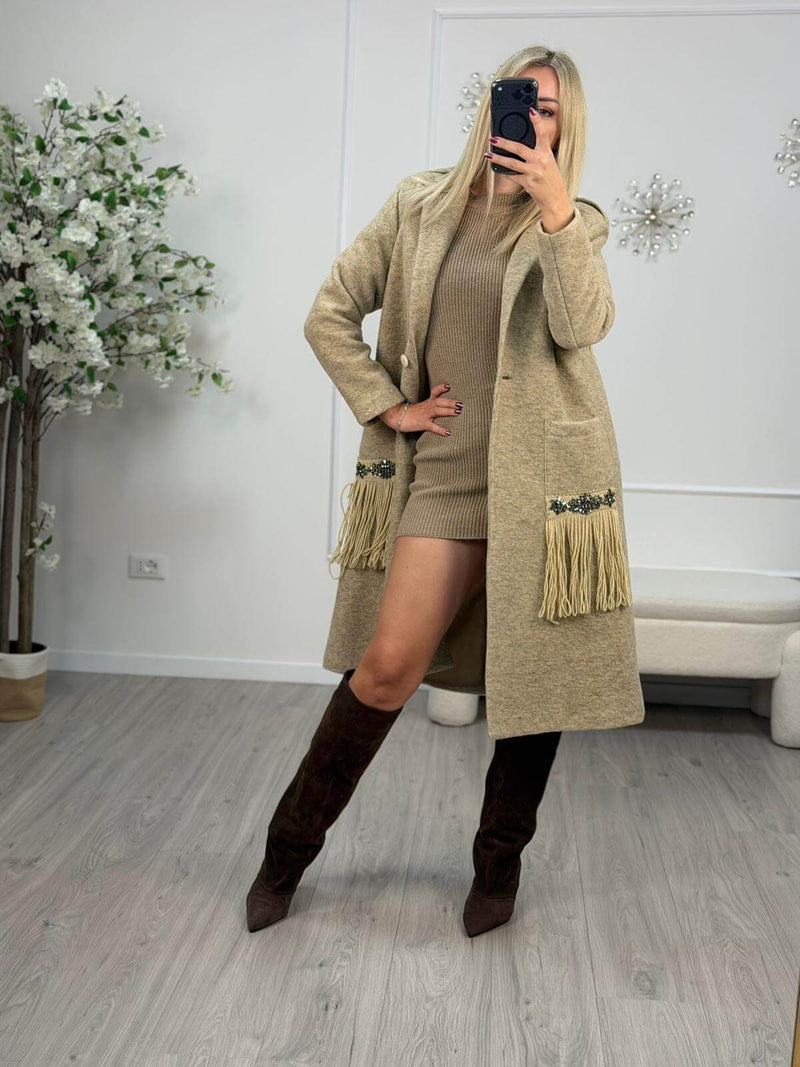 Frangia Susy Mix Cappotto Donna Beige