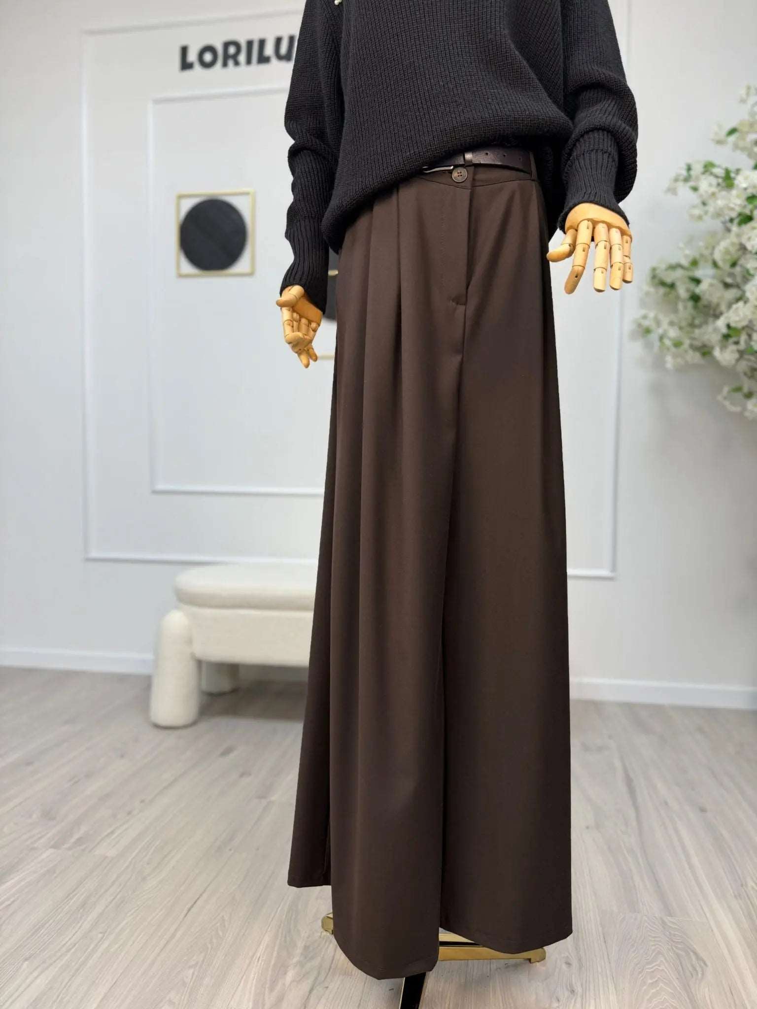 HAVEONE Pantalone Palazzo con Cintura
