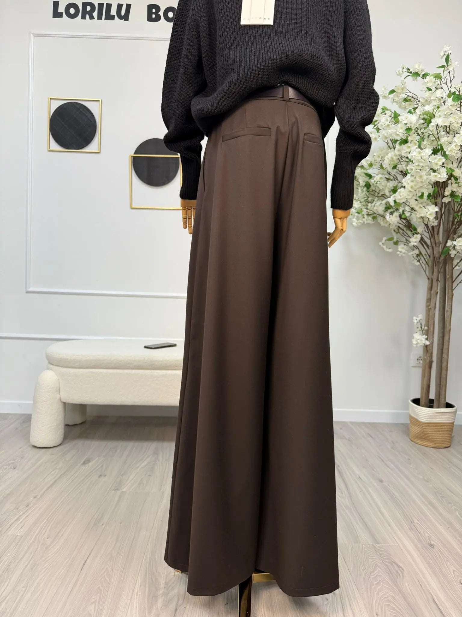 HAVEONE Pantalone Palazzo con Cintura