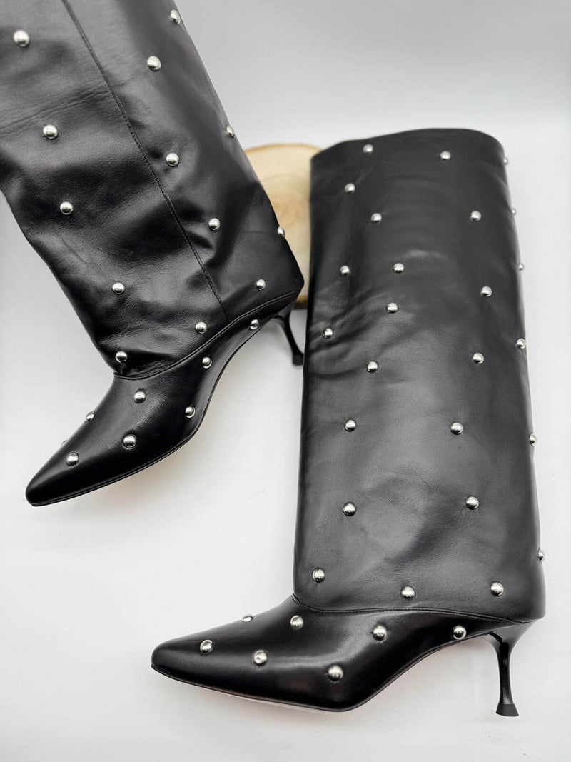 Divine Follie Stivali Donna Pelle Nera con Borchie