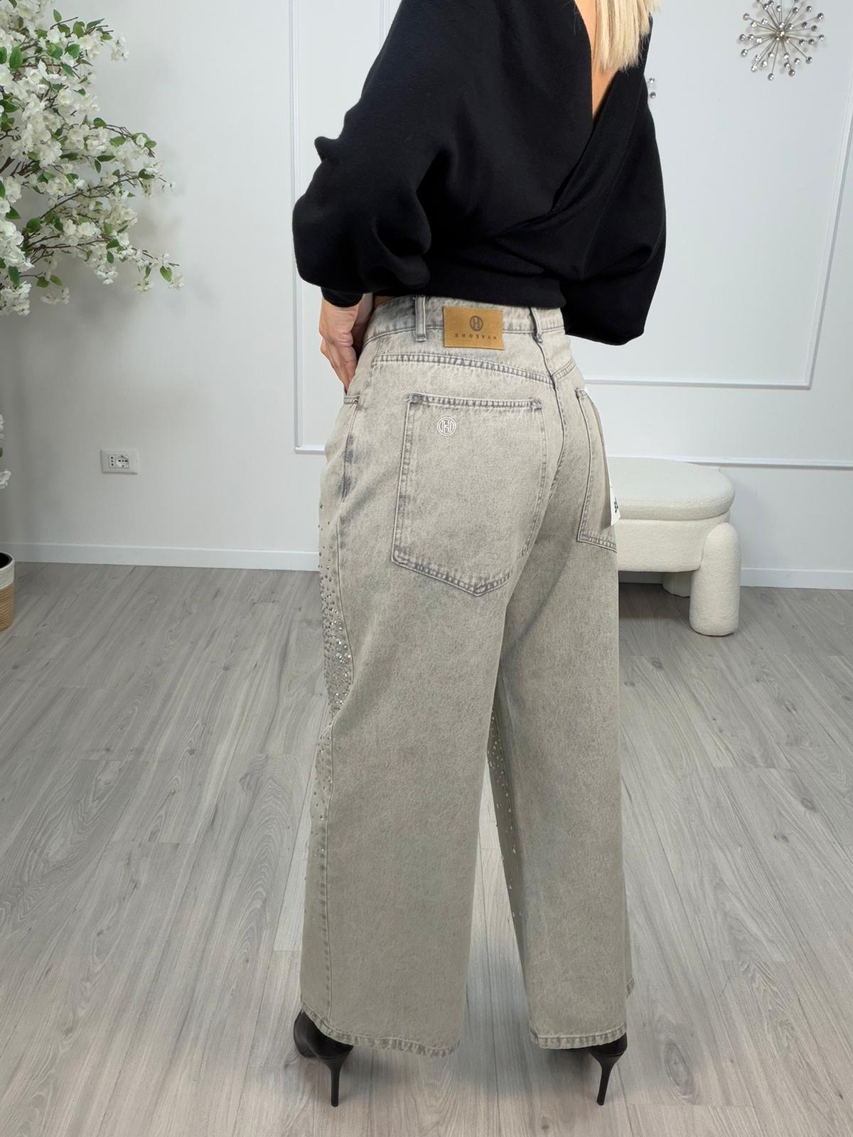 Pantaloni Amelie grigi con strass - Haveone