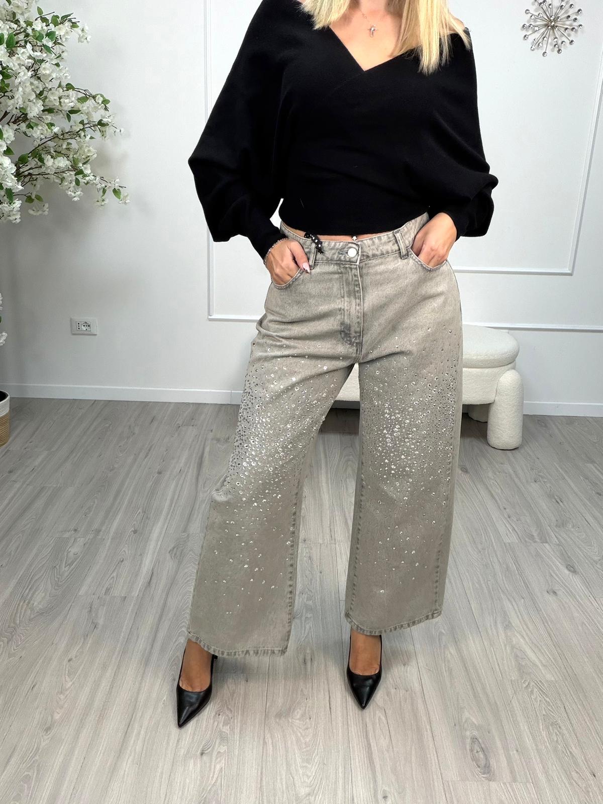 Pantaloni Amelie grigi con strass - Haveone