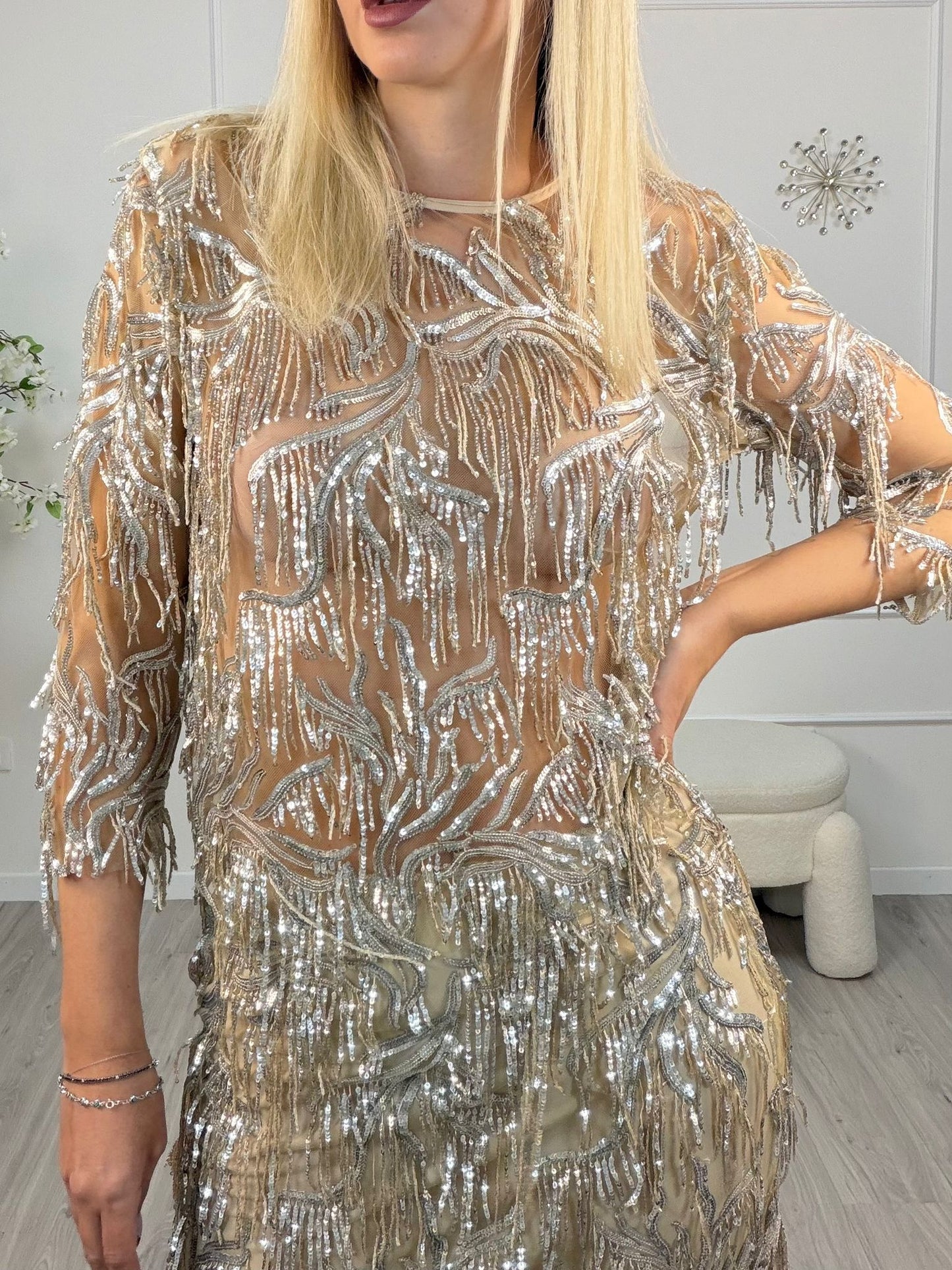 Blusa Con Paillets Tensione In