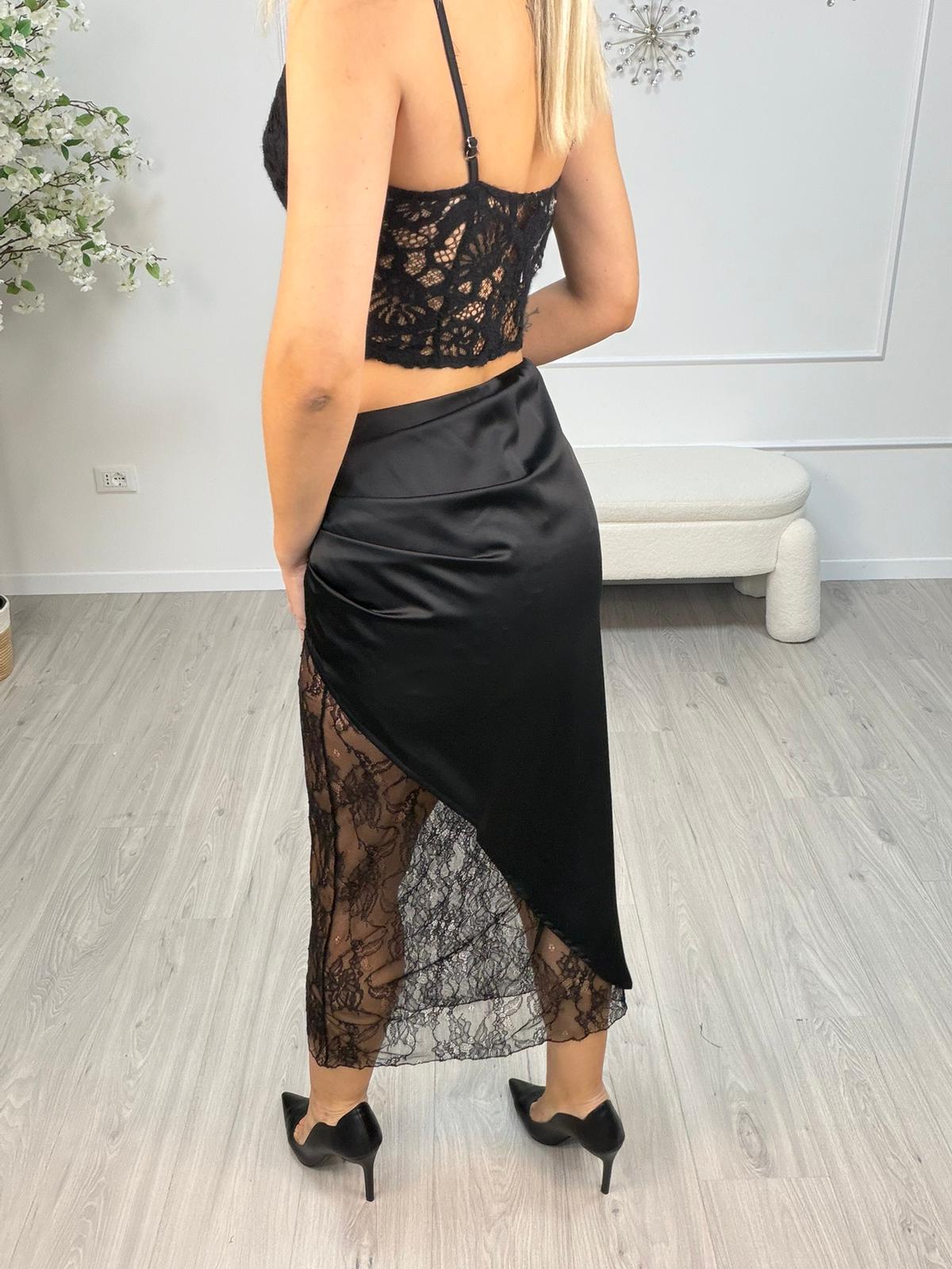 Gonna doppia in satin e pizzo nera - HaveOne