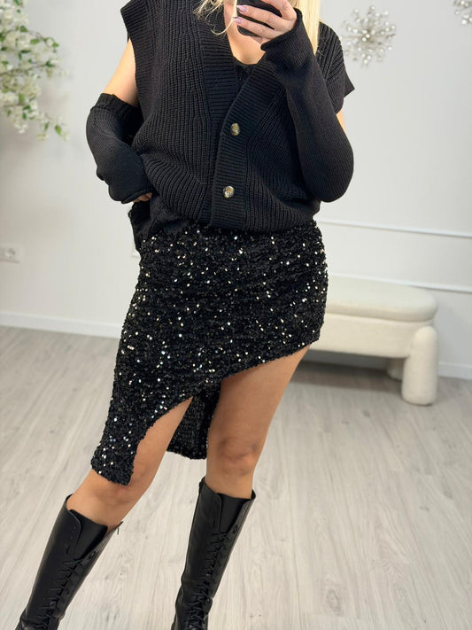 Minigonna Asimmetrica Con Paillette -Tensione In