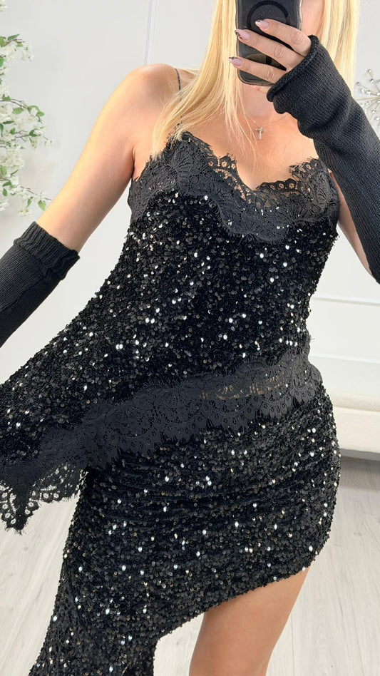 Top Asimmetrico Paillettes Tensione In