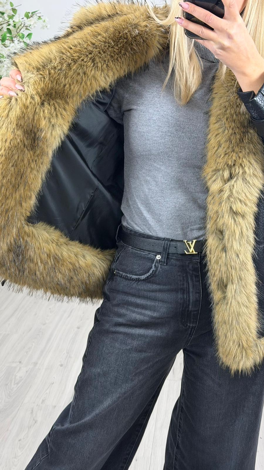 Giacca in Ecopelle con Inserto Ecopelliccia -Tensione In