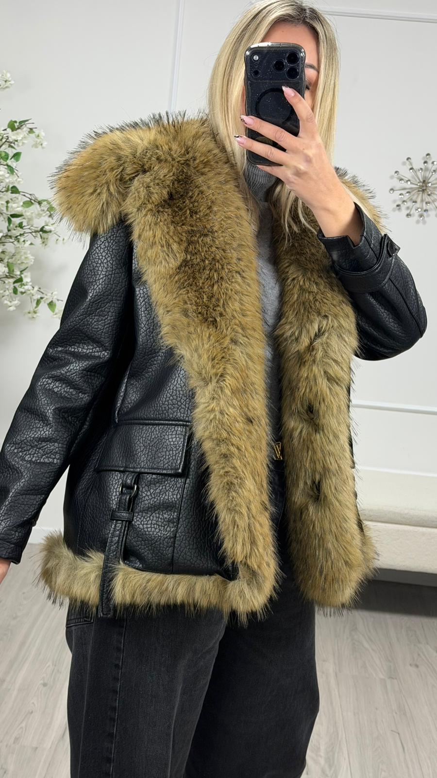 Giacca in Ecopelle con Inserto Ecopelliccia -Tensione In