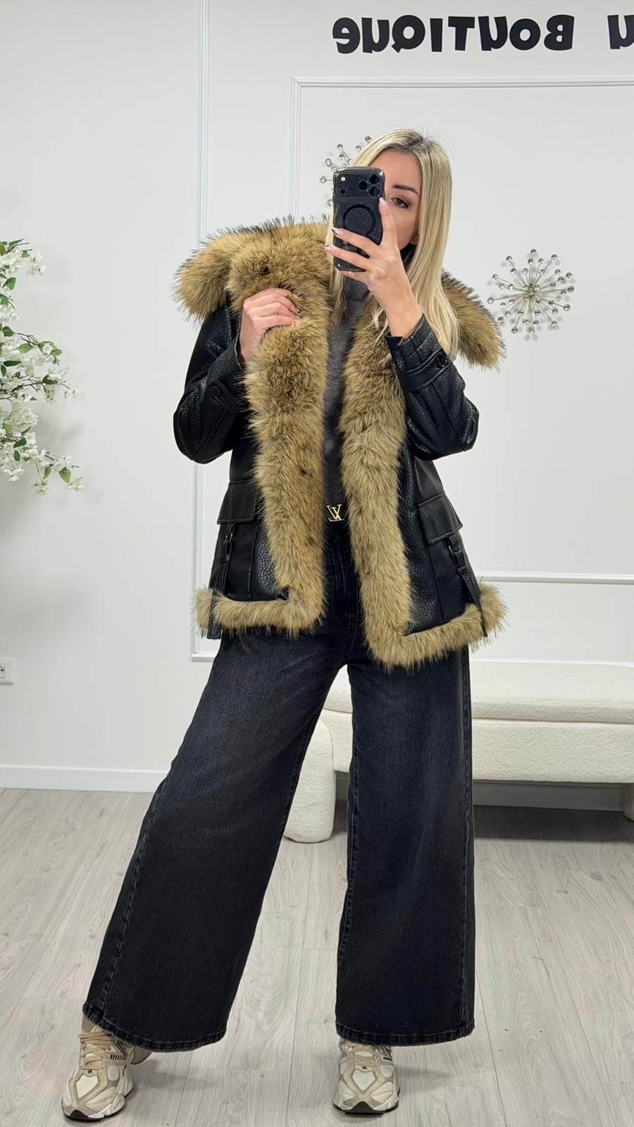 Giacca in Ecopelle con Inserto Ecopelliccia -Tensione In