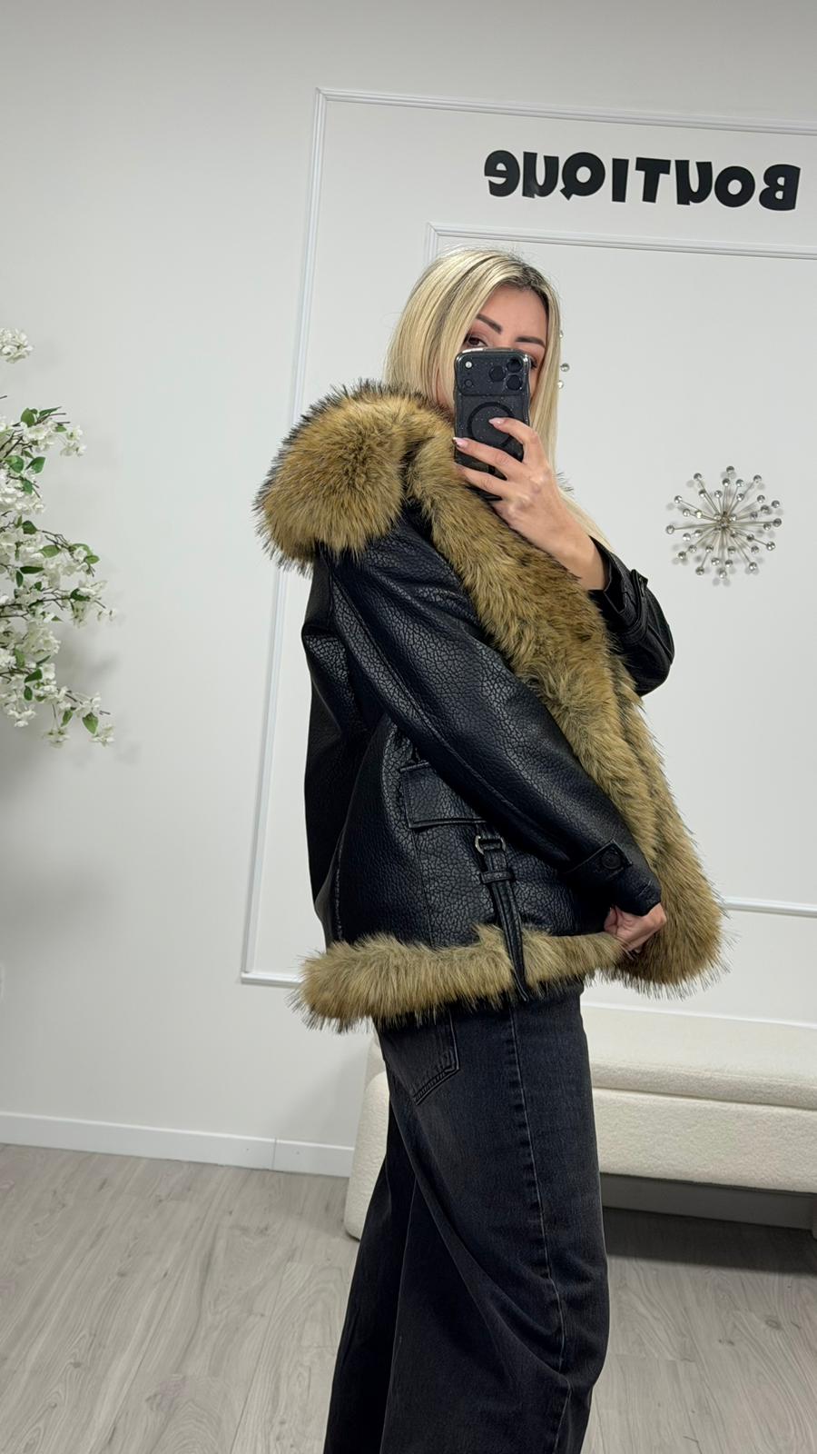 Giacca in Ecopelle con Inserto Ecopelliccia -Tensione In