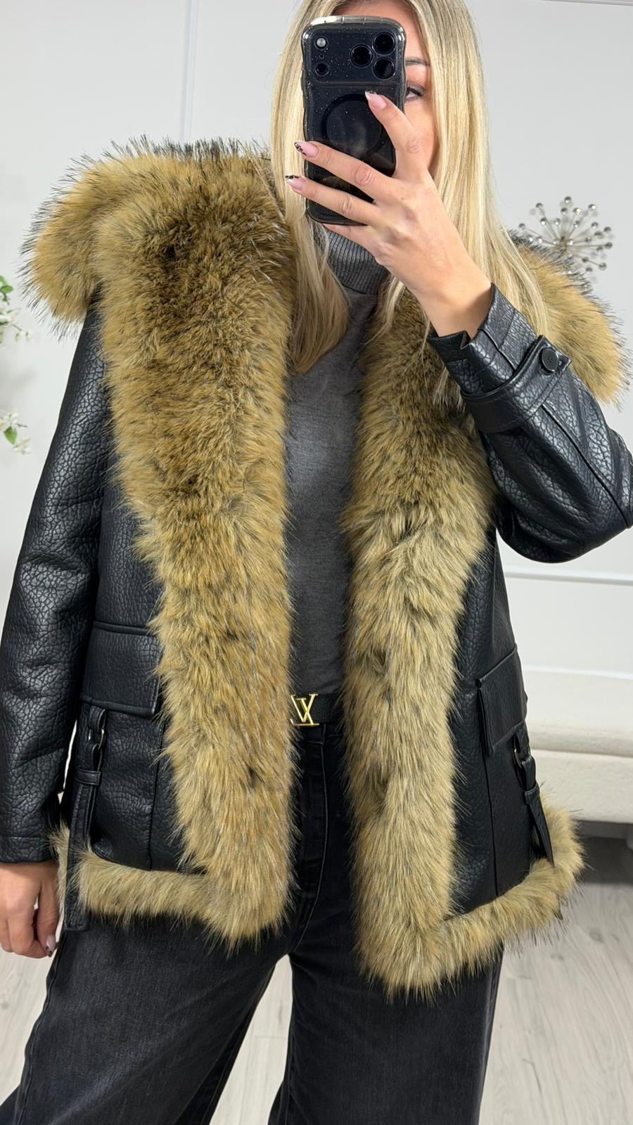 Giacca in Ecopelle con Inserto Ecopelliccia -Tensione In