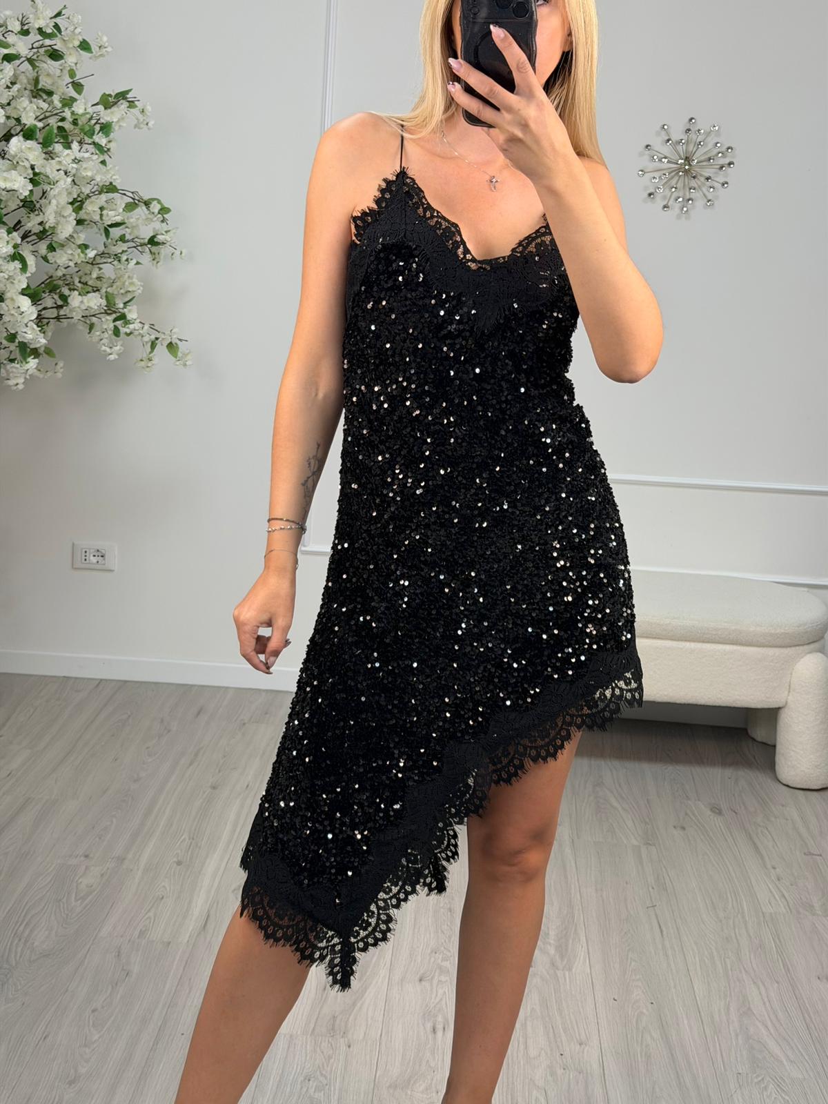 Tensione In - Abito asimmetrico ciniglia paillettes