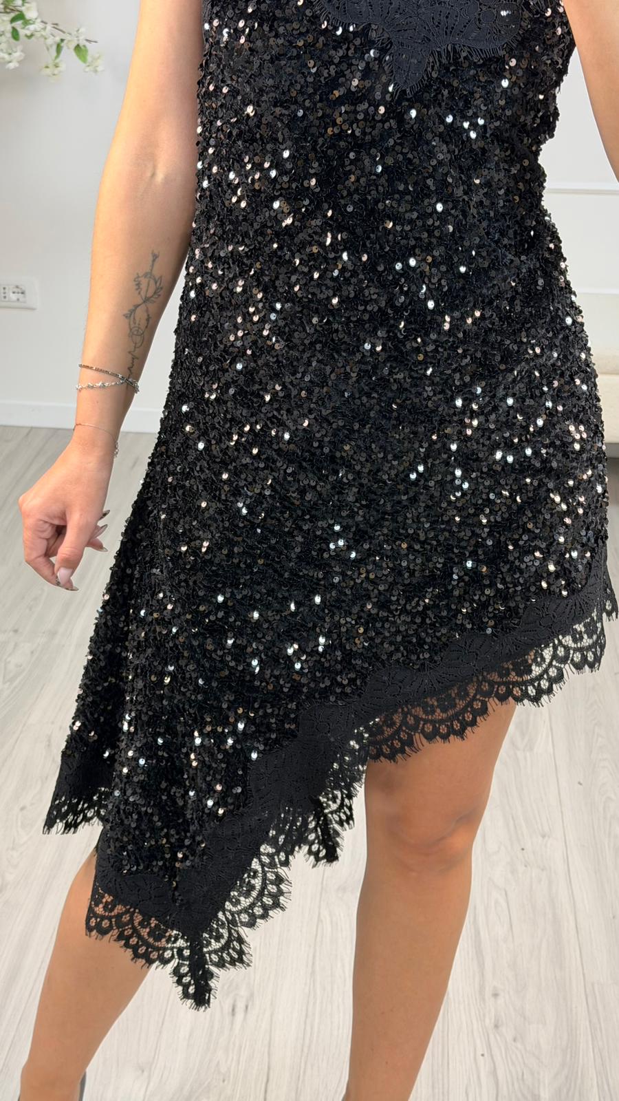 Tensione In - Abito asimmetrico ciniglia paillettes