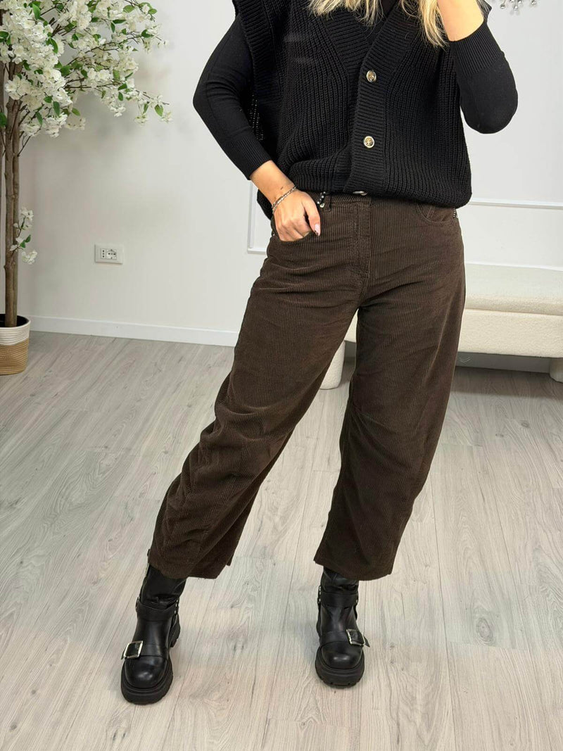 Haveone Pantalone Donna Velluto Marrone