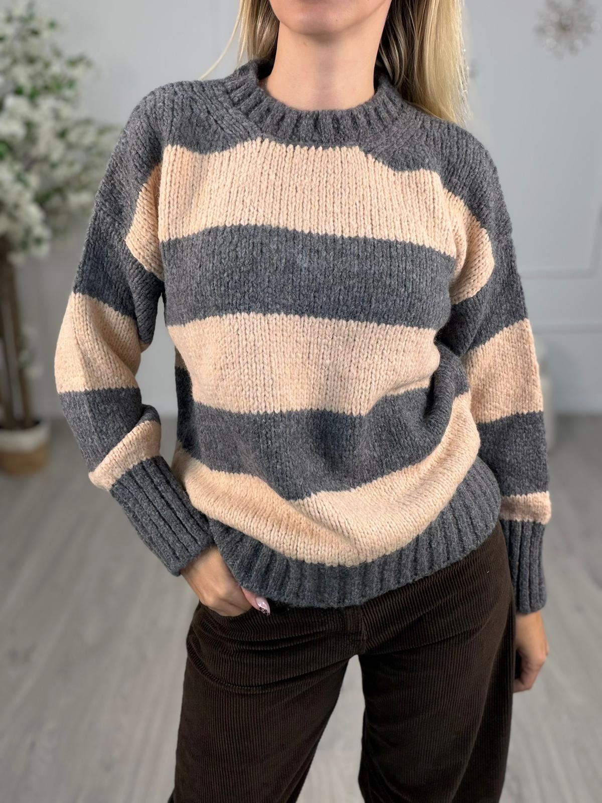 Maglione Rigato Rosa e Grigio -Vicolo