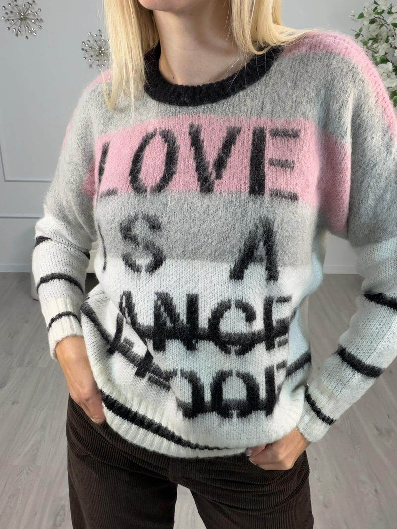 Vicolo Maglia Con Scritta Donna Rosa e Grigio