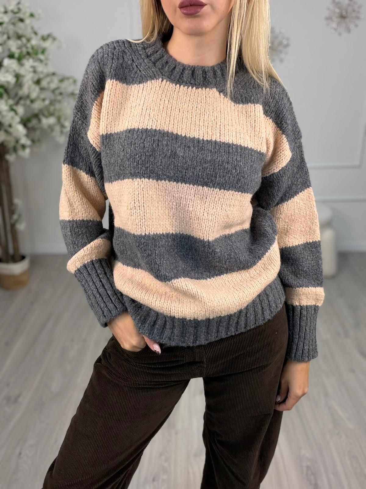 Maglione Rigato Rosa e Grigio -Vicolo