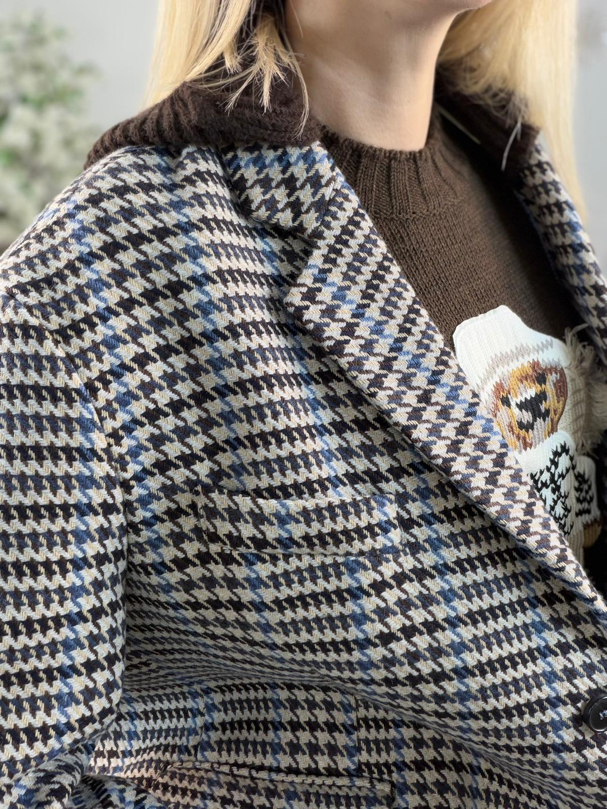 Giacca cappotto pied de poule cappuccio moro - Vicolo